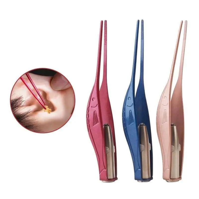 LED Flashlight Stainless Steel Tweezers Ear Pick Clean Colorful Tweezers Tool Hair Removal Care