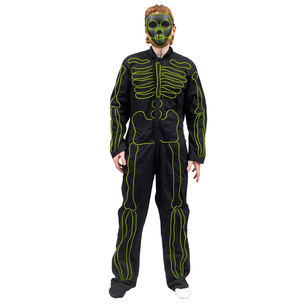 LED Light up Skeleton Costume &amp; Mask with three modes Halloween Costume Cosplay