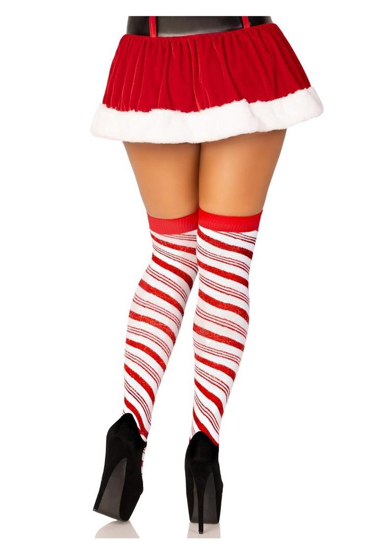 Leg Avenue Candy Cane Lurex Striped Over-the-Knee Socks