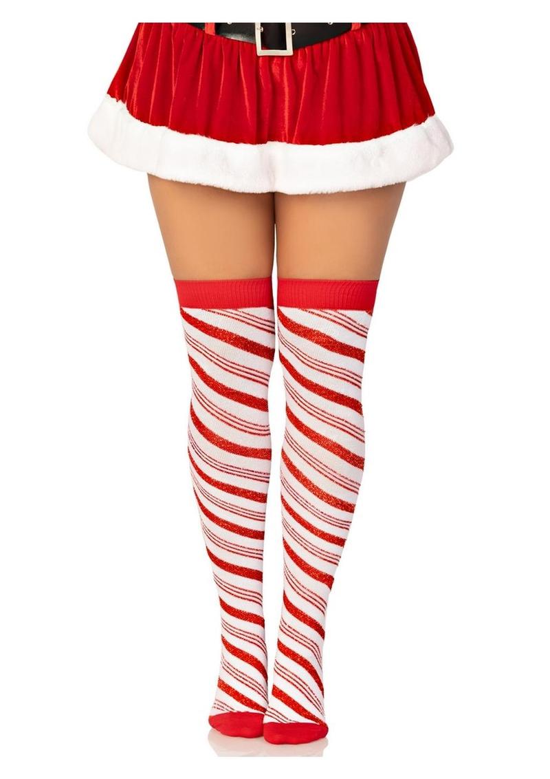 Leg Avenue Candy Cane Lurex Striped Over-the-Knee Socks
