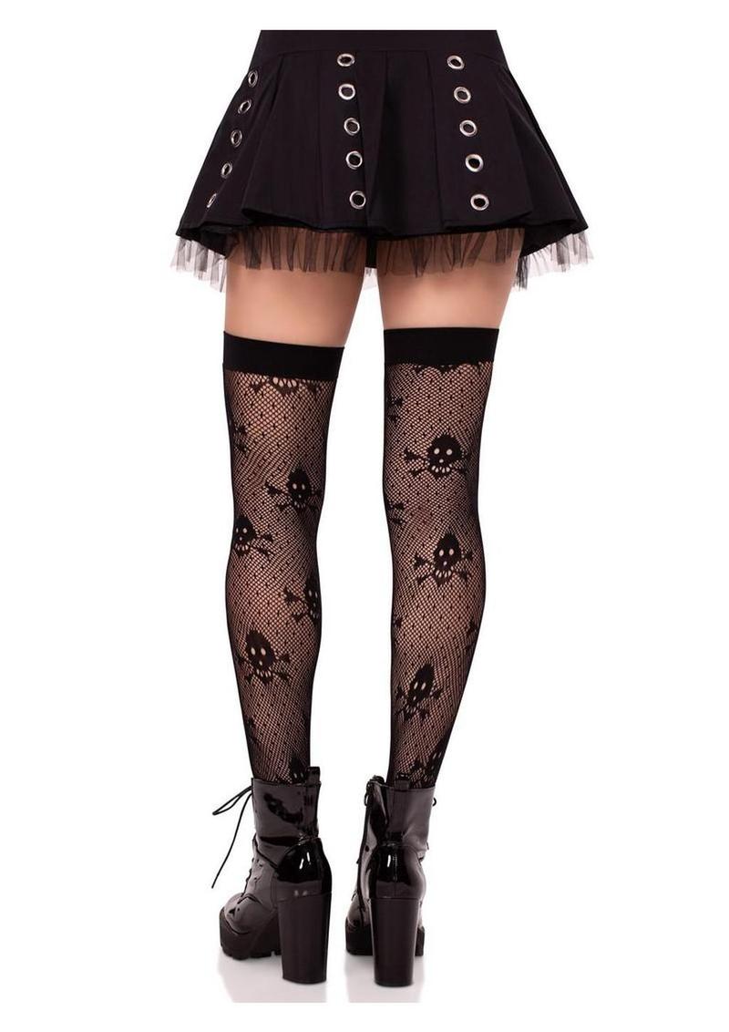 Leg Avenue Dotted Net Skull Thigh Highs