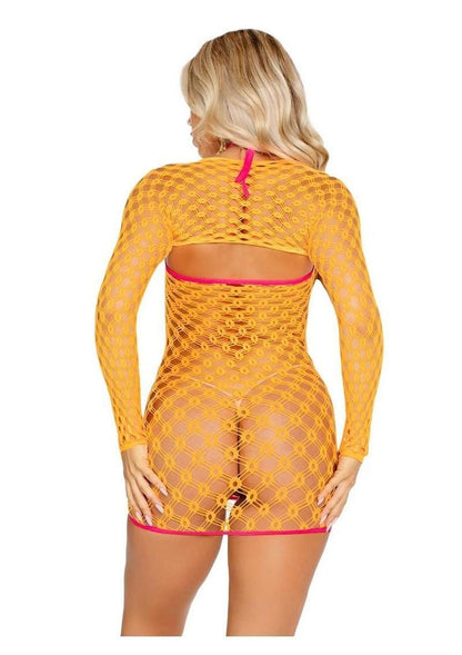 Eyelet Net Mini Shrug  Dress With Tie Front