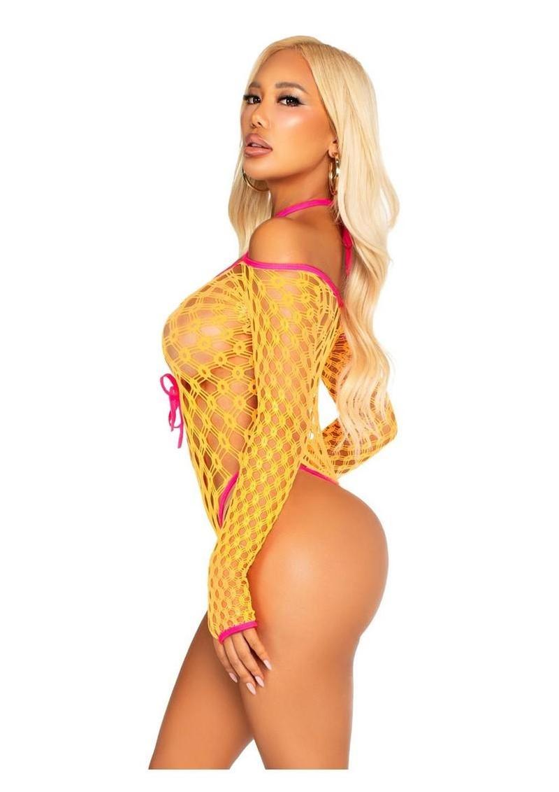 Eyelet Net Teddy With Tie-Front Keyhole Detail