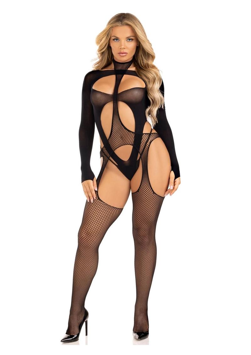 Fishnet Halter Suspender Bodystocking