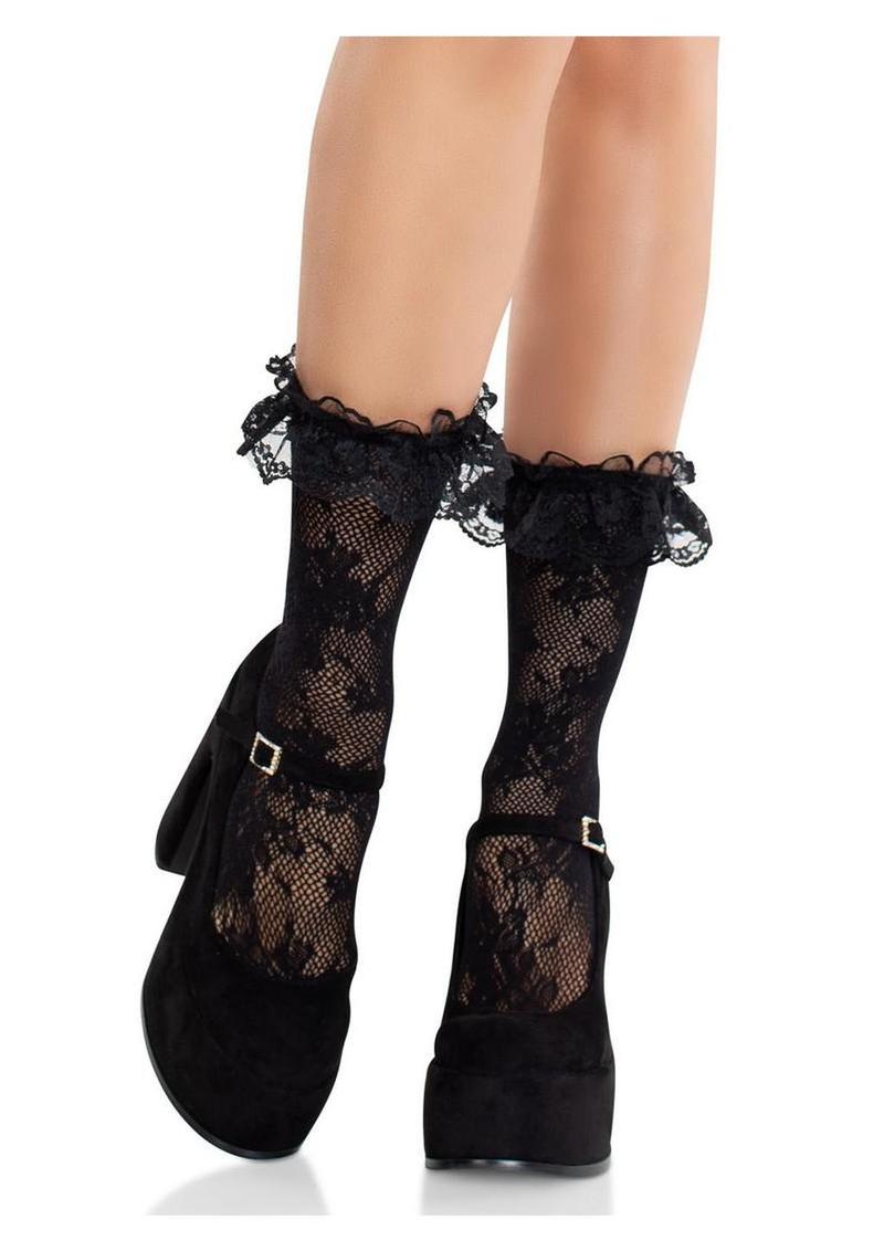 Floral Lace Anklet Ruffle Trim Socks