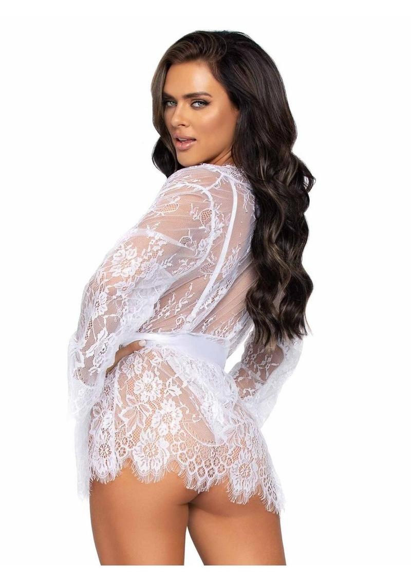 Floral Lace Teddy with Adjustable Straps and Satin Tie