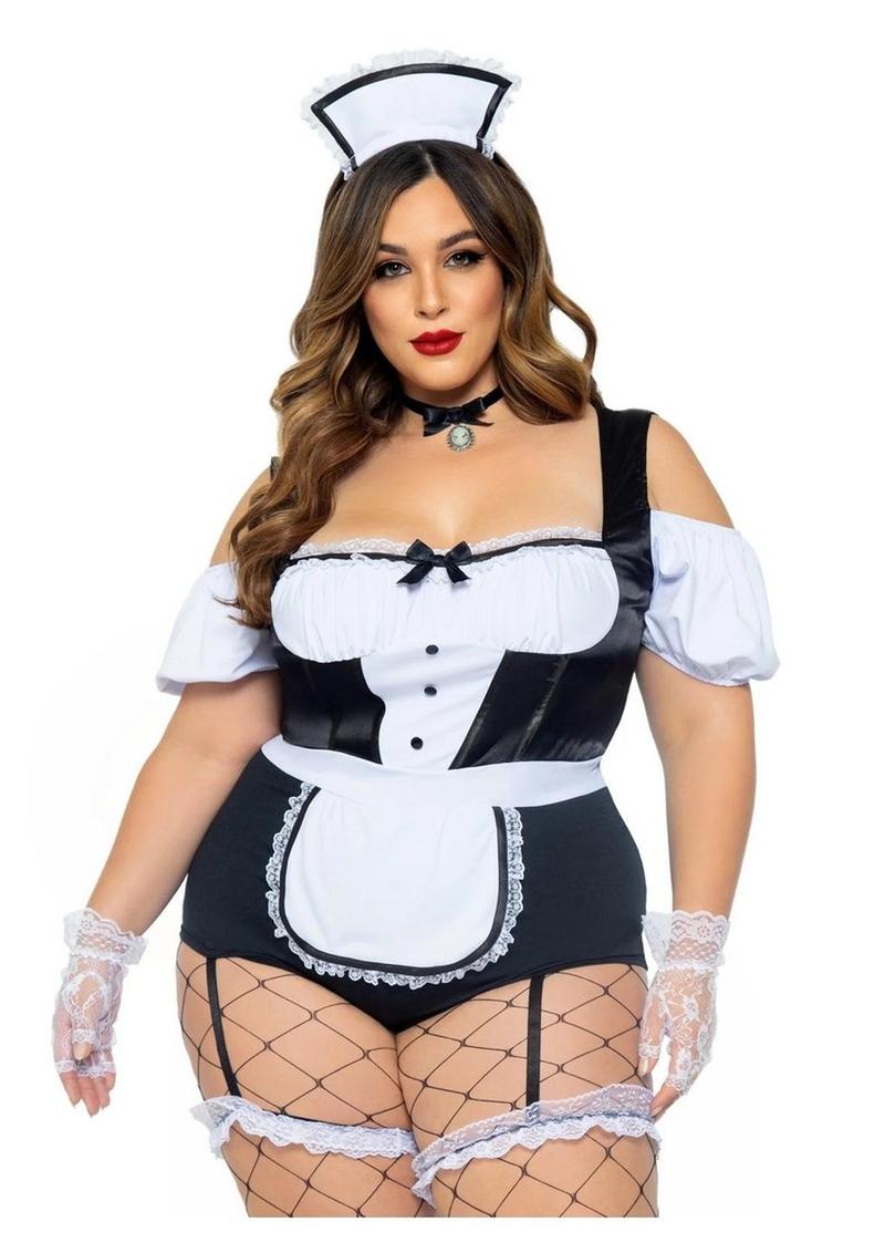 Foxy Frenchie Garter Bodysuit with Attached Apron