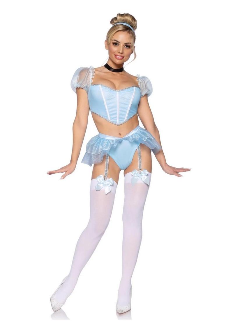 Cinderella-Inspired Blue Bodysuit With Garter Straps
