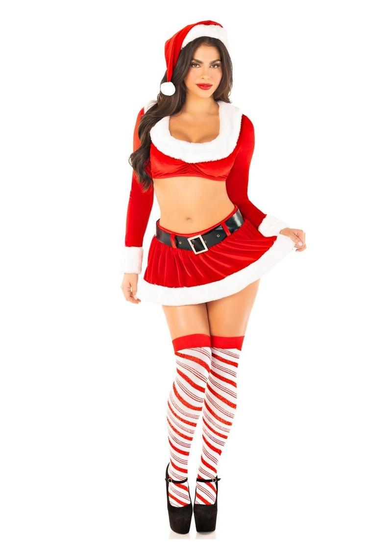 Leg Avenue HoHo Hottie Set Velvet Crop Top Faux Fur Trim &amp; Mini Skirt