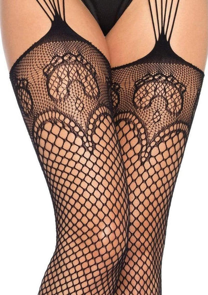 Leg Avenue Industrial Net Stocking Duchess Lace Top and Attached