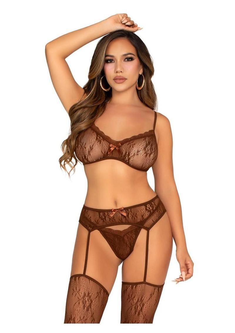 Leg Avenue Lace Bra &amp; V-Front Garter Set