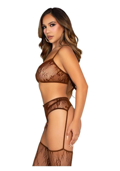 Leg Avenue Lace Bra &amp; V-Front Garter Set