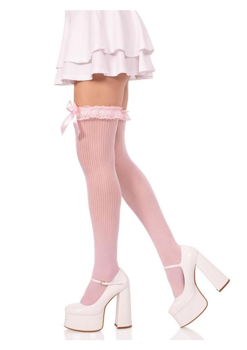 Leg Avenue Lace Garter Sheer Striped Thigh Highs