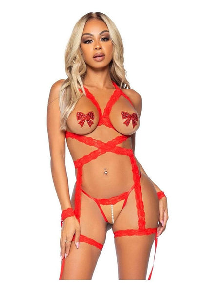 Lace Halter Cami Garter With Open Cups