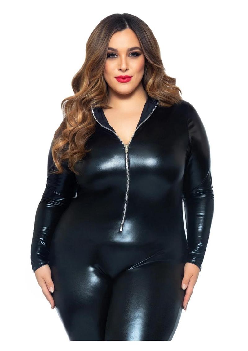 Leg Avenue Lame Zipper Front Cat Suit For Comfortable Fit