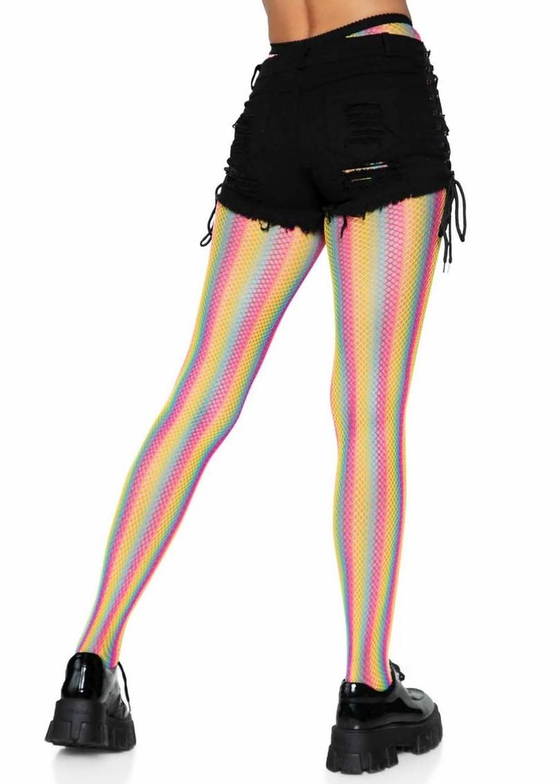 Neon Rainbow Striped Fishnet Pantyhose
