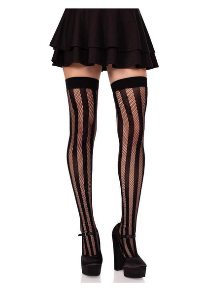 Leg Avenue Net and Opaque Striped Thigh Highs