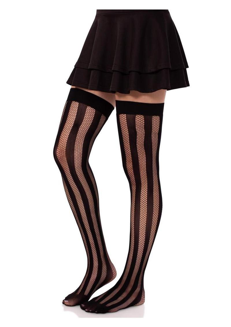 Leg Avenue Net and Opaque Striped Thigh Highs
