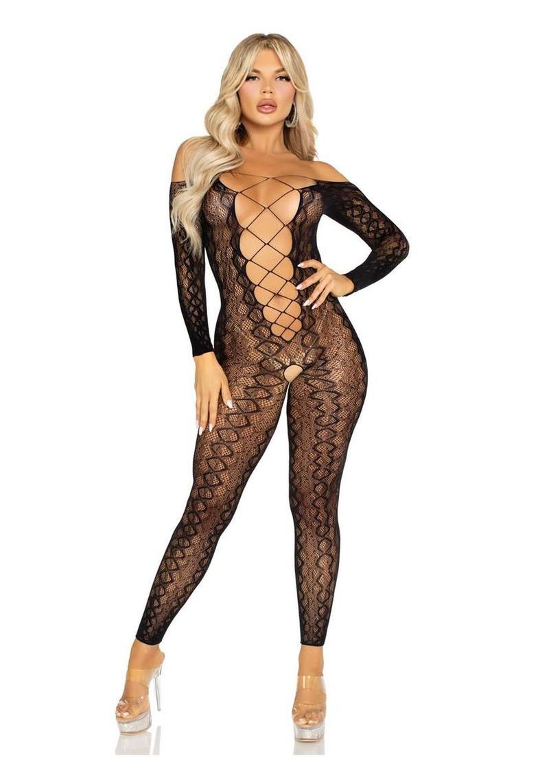 Python Net Crotchless Footless Lingerie Jumpsuit