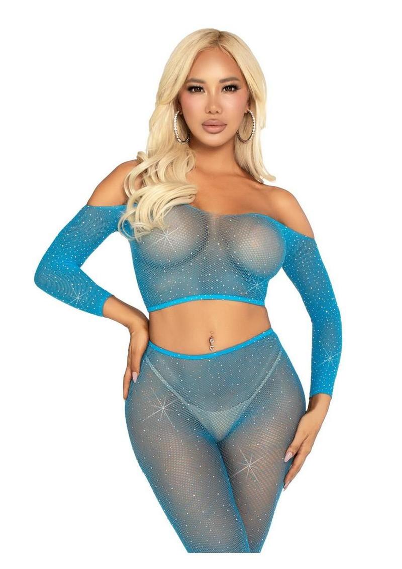 Leg Avenue Rhinestone Fishnet Crop Top and Footless Tights