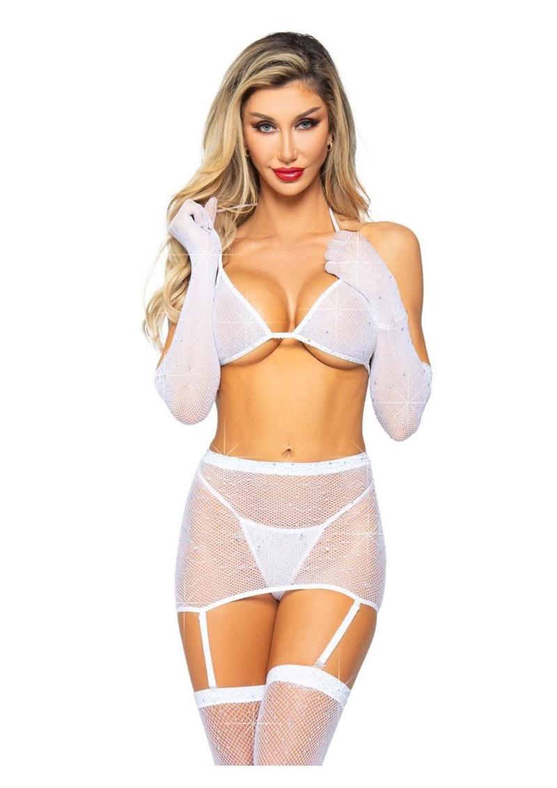 Leg Avenue Rhinestone Fishnet Garter Skirt Set