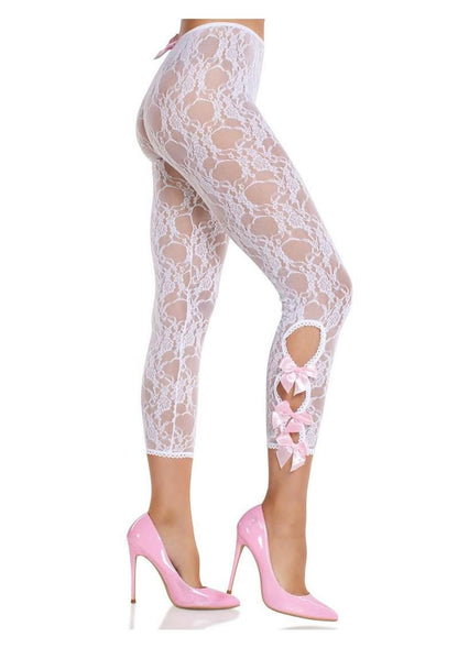 Scalloped Floral Lace Footless Capri Tights With Bows