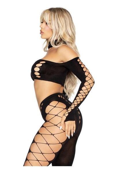 Seamless Asymmetrical Cut Out Crop Top And Footless Tights