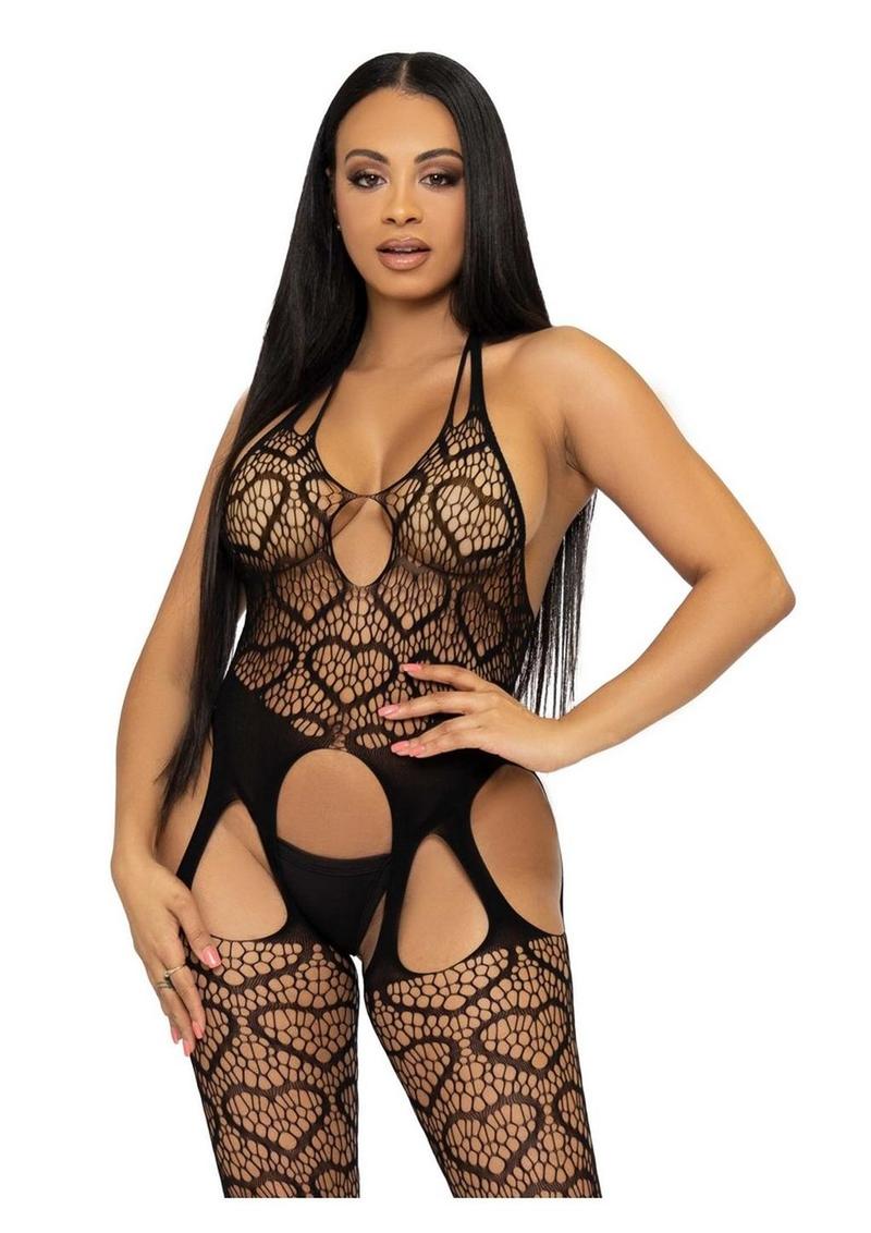 Leg Avenue Seamless Heart Net  One Size  Suspender Bodystocking