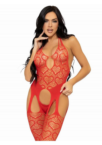 Leg Avenue Seamless Heart Net  One Size  Suspender Bodystocking