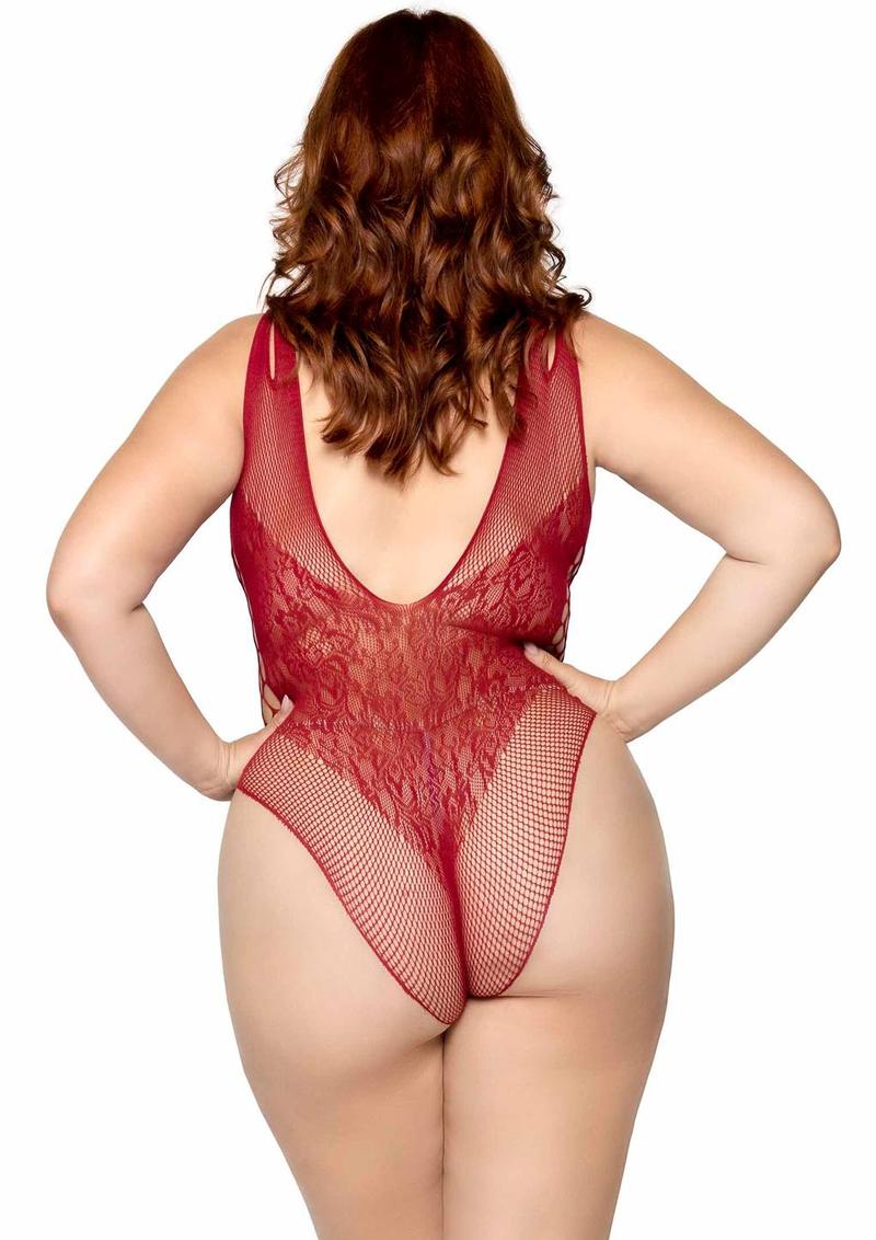 Seamless Net Lace Bodysuit With Dual Shoulder Straps