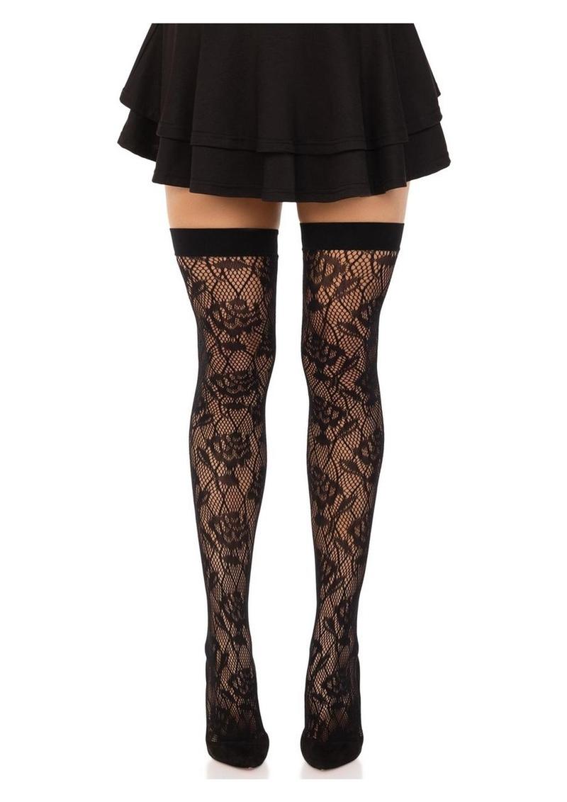 Leg Avenue Wild Rose Net Thigh Highs