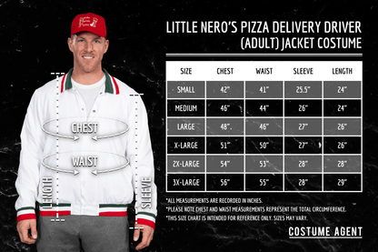 Little Nero’s Pizza Delivery Driver Christmas Movie White Jacket and Red Hat Complete Cosplay Halloween Costume Set
