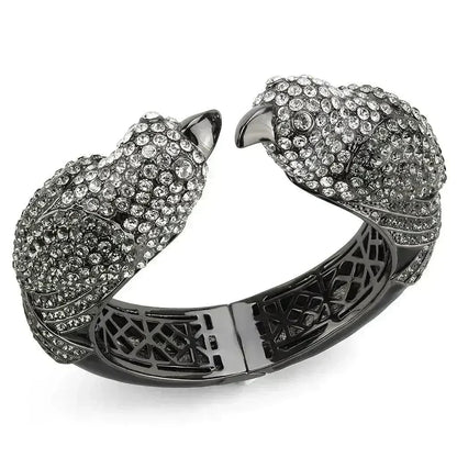 LO4333 Ruthenium Brass Bangle – Multi-Color Crystal Statement Piece