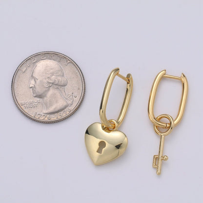 Lock gold earrings - Padlock hoop earrings - Huggie earrings - Padlock huggie hoops - Gold key hoops - key earrings Q-184