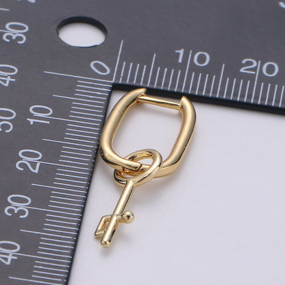 Lock gold earrings - Padlock hoop earrings - Huggie earrings - Padlock huggie hoops - Gold key hoops - key earrings Q-184