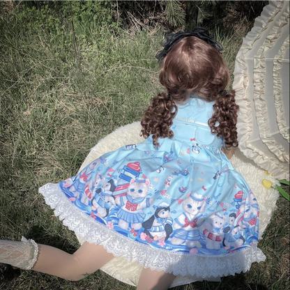 Lolita Dress With Cute Cat and Penguin Print