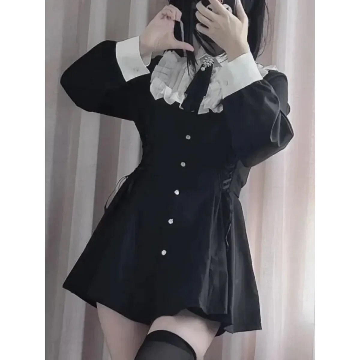 Lolita Harajuku Set – Lace Blouse &amp; High Waist Skirt