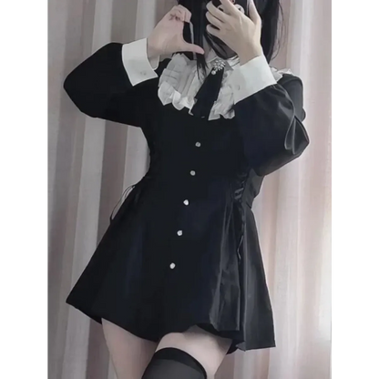 Lolita Harajuku Set – Lace Blouse &amp; High Waist Skirt