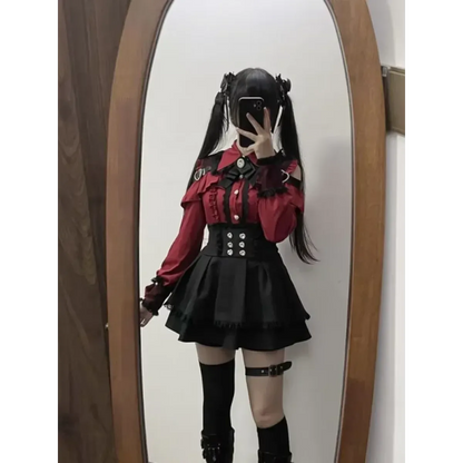 Lolita Harajuku Set – Lace Blouse &amp; High Waist Skirt