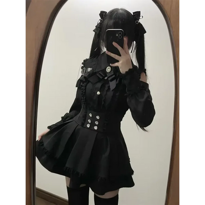 Lolita Harajuku Set – Lace Blouse &amp; High Waist Skirt