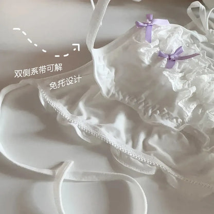 Lolita Lace Ruffle Bow Panties – Cute Low Waist Tie-Up Briefs