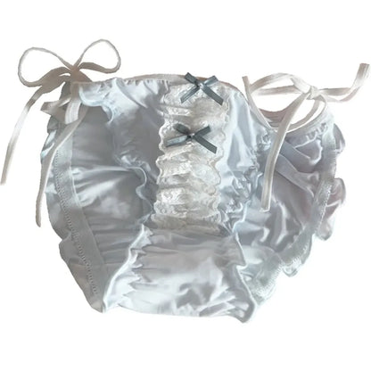 Lolita Lace Ruffle Bow Panties – Cute Low Waist Tie-Up Briefs