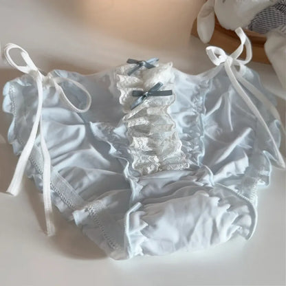 Lolita Lace Ruffle Bow Panties – Cute Low Waist Tie-Up Briefs