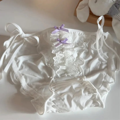 Lolita Lace Ruffle Bow Panties – Cute Low Waist Tie-Up Briefs