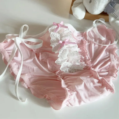 Lolita Lace Ruffle Bow Panties – Cute Low Waist Tie-Up Briefs