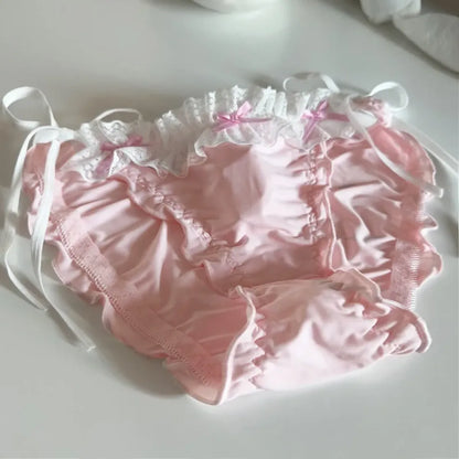 Lolita Ruffle Lace-Up Panties – Cute Low Waist Cotton Briefs