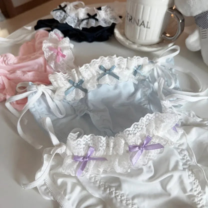 Lolita Ruffle Lace-Up Panties – Cute Low Waist Cotton Briefs