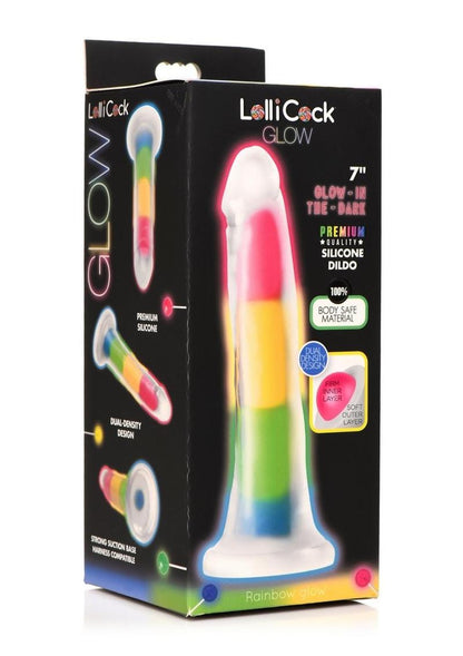 LolliCock Glow In  The Dark Rainbow Silicone Dildo