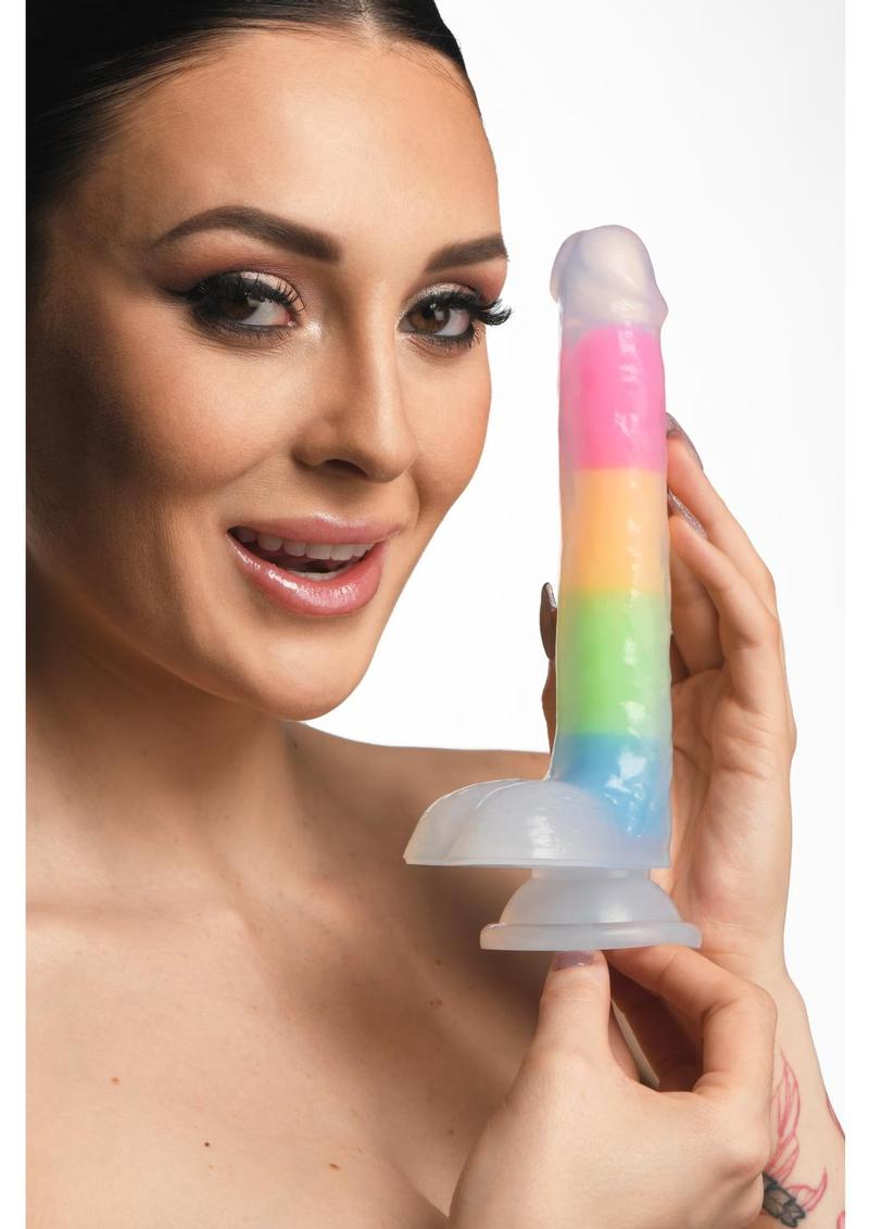 LolliCock Glow In The Dark Rainbow Silicone Dildo With Balls