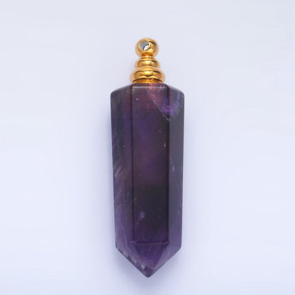 Long Pointed Crystal Vial Perfume Bottle Charm Rose Quartz Amethyst Aventurine Gemstone Essential Oil Bottle Pendant